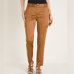 Chico's Copper Sateen Satin Belted Cargo Tapered Utility Trouser Pants SZ 10